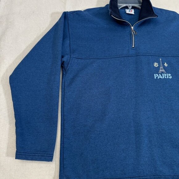 France Estelle Paris Embroidered Half-Zip Pullover Sweatshirt Long Sleeve Blue L - Picture 6 of 12